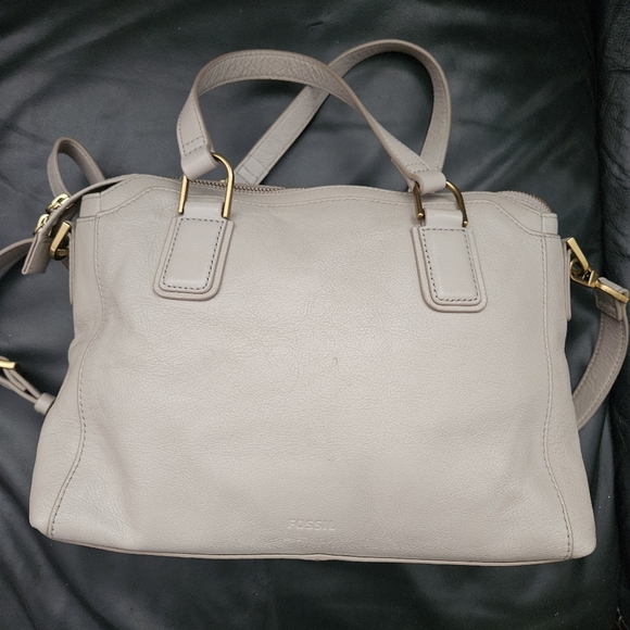 Fossil Jaqueline Satchel/Shoulder Light Gray 100% Leather Brass Hardware Zipper - Picture 3 of 17